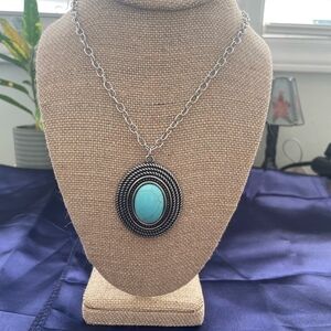 Silver Tone Turquoise Color Pendant Necklace